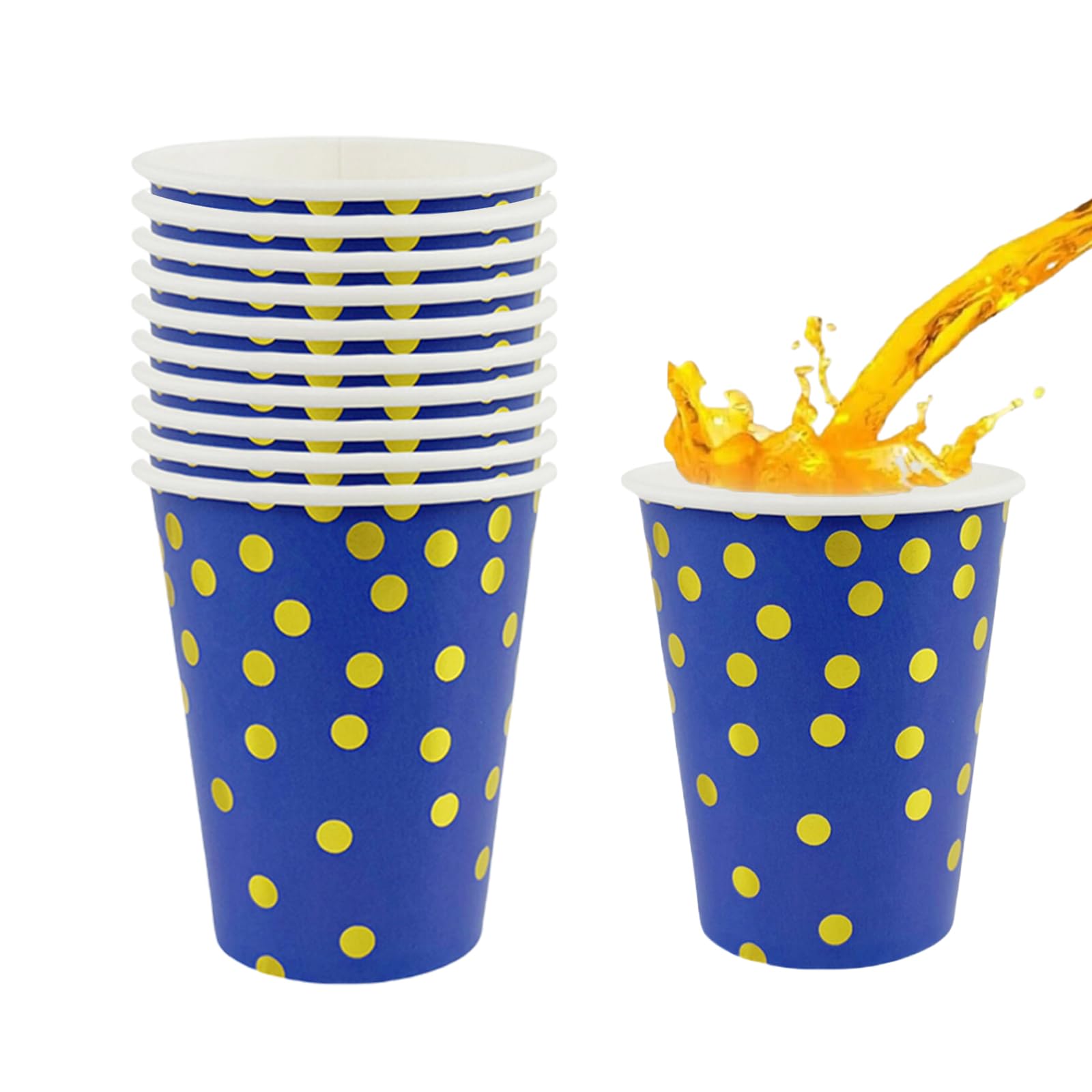40pcs Royal Blue and Gold Foil Polka Dots Paper,9oz Disposable Tableware Party Cups ｜Dot Paper Cups Party Drinking Cups for Birthday,Wedding,Picnic, BBQ,Bar,Restaurant and Party Supplies Table Décor