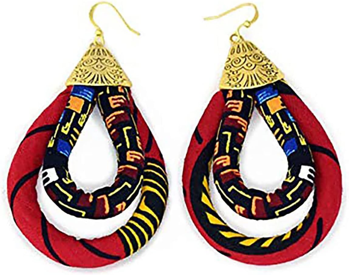 Red Ankara Hoop Earring | African Print Earrings | Mini Double Loop Earring | Ketepa Print Earring | African Print Jewelry Red, Yellow, Black | Afrocentric | Cloth & Cord - Image 4