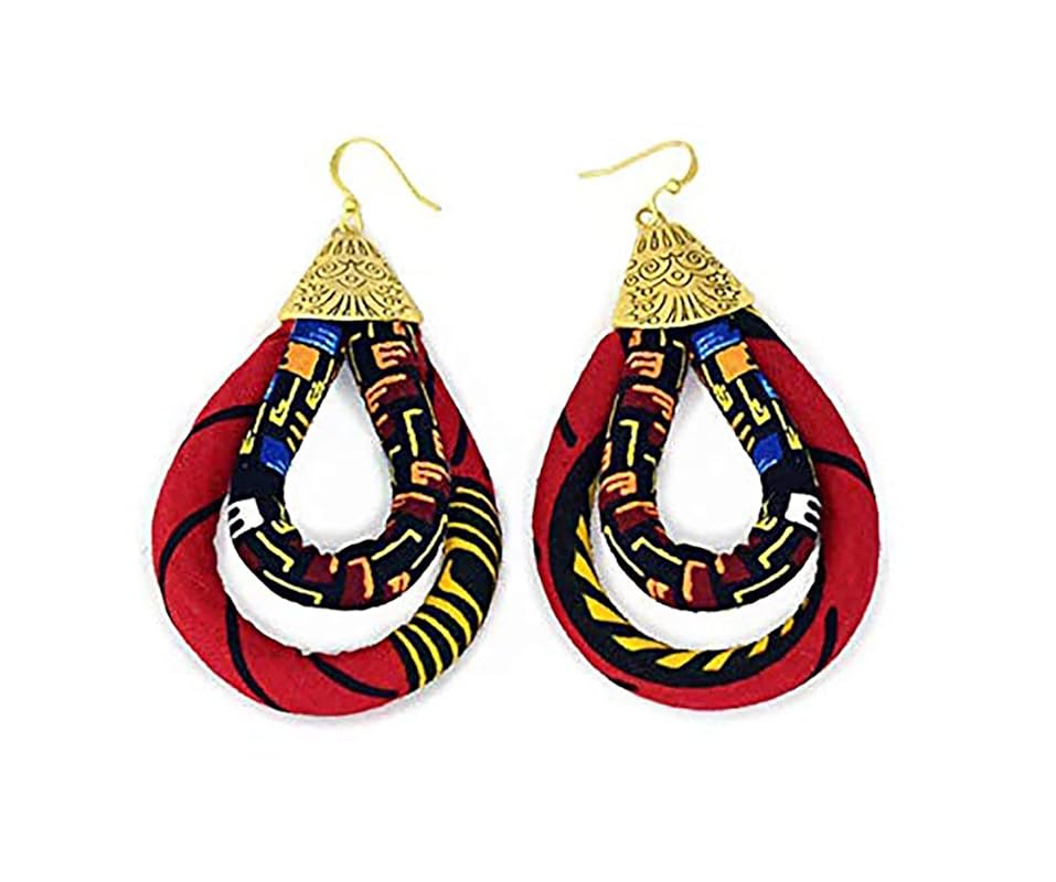 Amazon.com: Red Ankara Hoop Earring | African Print Earrings | Mini ...