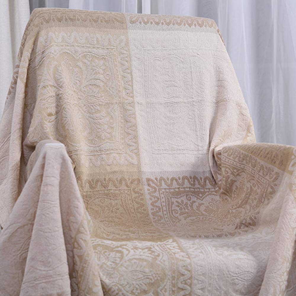 ele ELEOPTION Couverture de Jet en Chenille, Glands Jacquard Couverture de Canapé Housse de Chaise Décorative pour Canapé-Lit Soft Chair, Folk Tribal Pattern (220 x 250 CM, Beige)