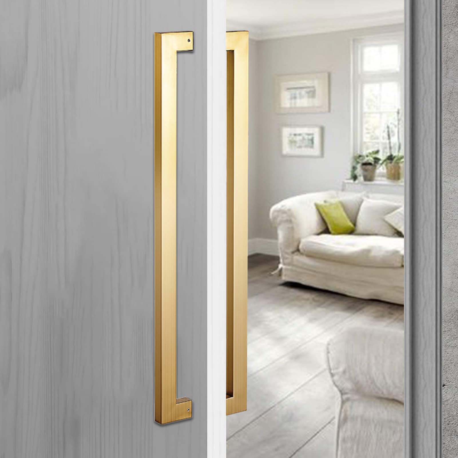MXXQRHF Stainless Steel Barn Door Handle - Rectangle Sliding Entry Pull Bar, 60cm/80cm/120cm (Gold Finish, 47inch) - Ideal for Interior & Exterior Doors