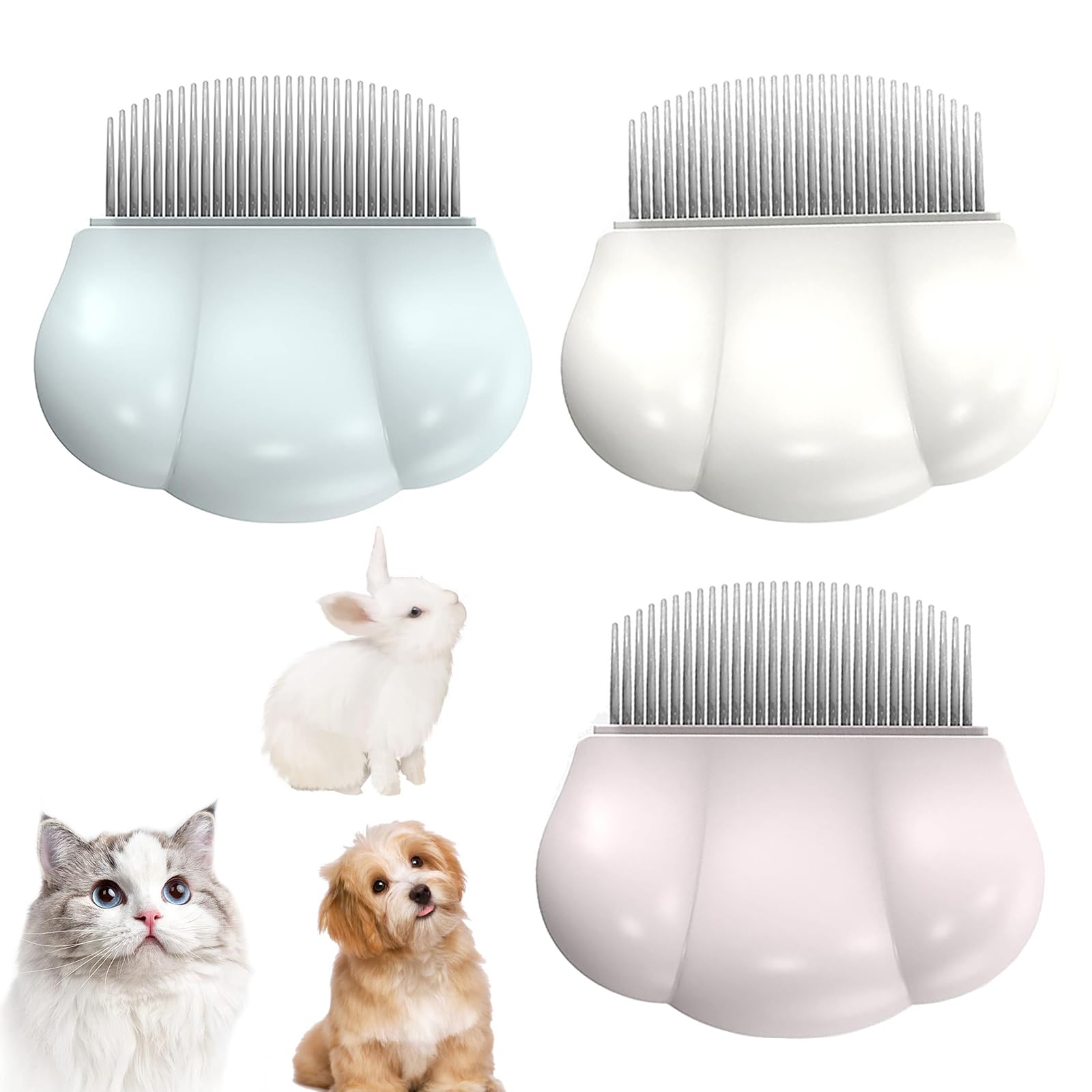 3PCS Pet Hair Removal Massaging Shell Comb,Soft Deshedding Brush Grooming and Shedding Matted Fur Remover Dematting Tool,Self Cleaning Brush for Long Short Hair Dog Puppy Rabbit Bunny