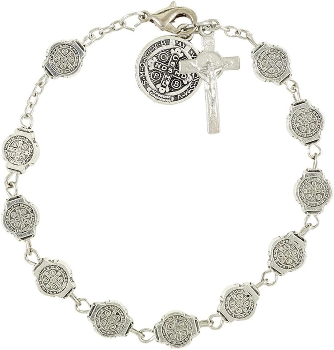 hwojjha Saint Benedict Medals Rosary Bracelet, 7 3/4 Inch