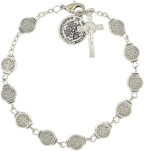 Miniatura 1 de Pulsera de rosario con medallas de San Benito 7 34 pulgadas Zinc