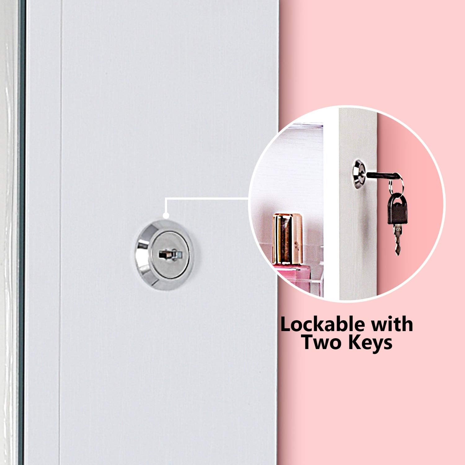 QUANYOU 6 LED Lights Lockable Full Mirror Full Screen Jewelry Organizer Wall Mounted/Door Mounted/Jewelry Cabinet Jewelry Armoire with Mirror/Full Length Mirror Hanging Mirror 7025 (White) : Clothing, Shoes & Jewelry