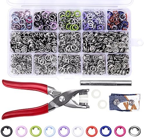 200Pcs 9.5mm Snap Fasteners, craftsman168 Poppers Ring Press Snap Studs with Hand Pressing Pliers Tool Kit for Bibs Custom Clothing or DIY Projects