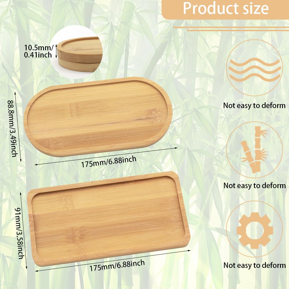 Set De 4 Posavasos De Bambú Rectangulares Y Ovalados - Bandejas Pequeñas Para Servir O Decorar - Naturales Y Resistentes Al Agua