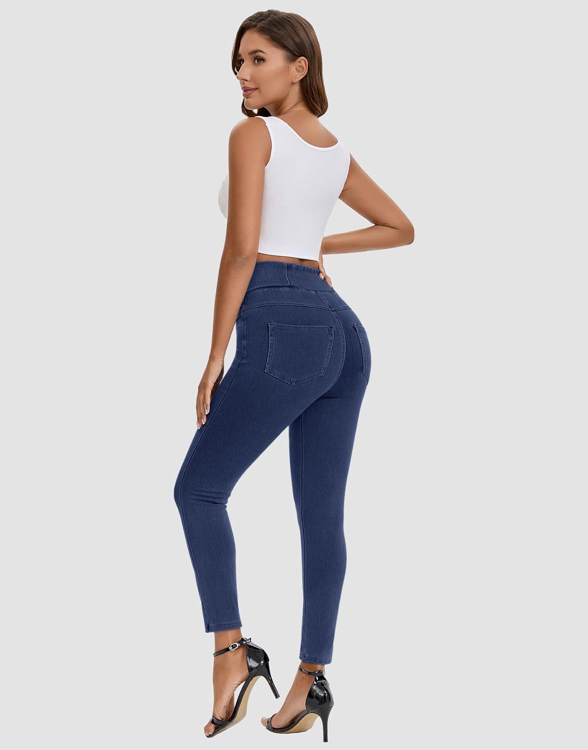 MONCCIZA Stretchy Jeans for Women High Waisted Skinny Jeggings Pull On Tummy Control Pants with Pockets