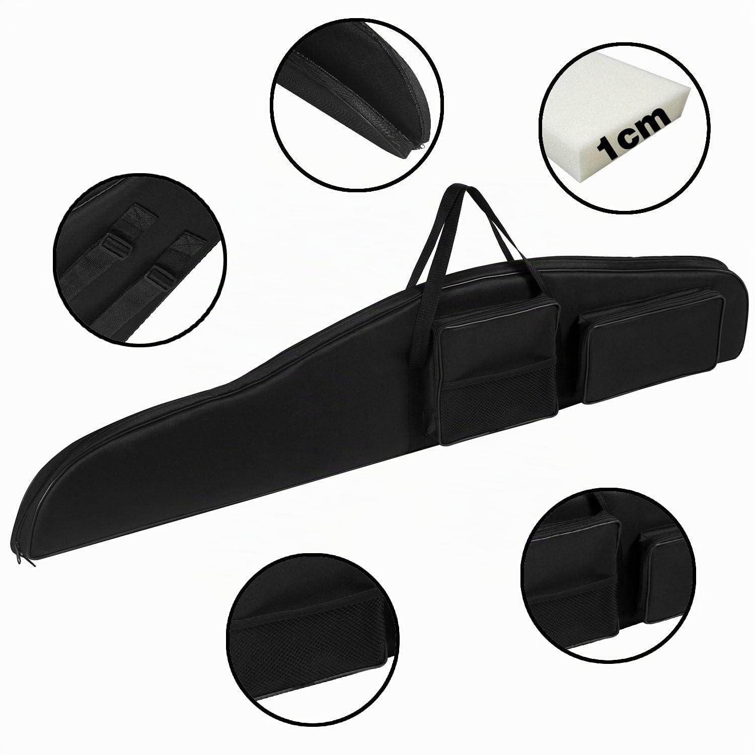 Ferocity Premium Waffentasche Gewehrtasche 130cm mit Trageriemen für Luftgewehr Schaumstoff Doppelreißverschluss Schwarz [017]