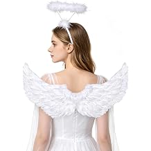 VEKDA Adult Angel Wings Costume, 23.6x13.8in Feather Angel Wings and Halo