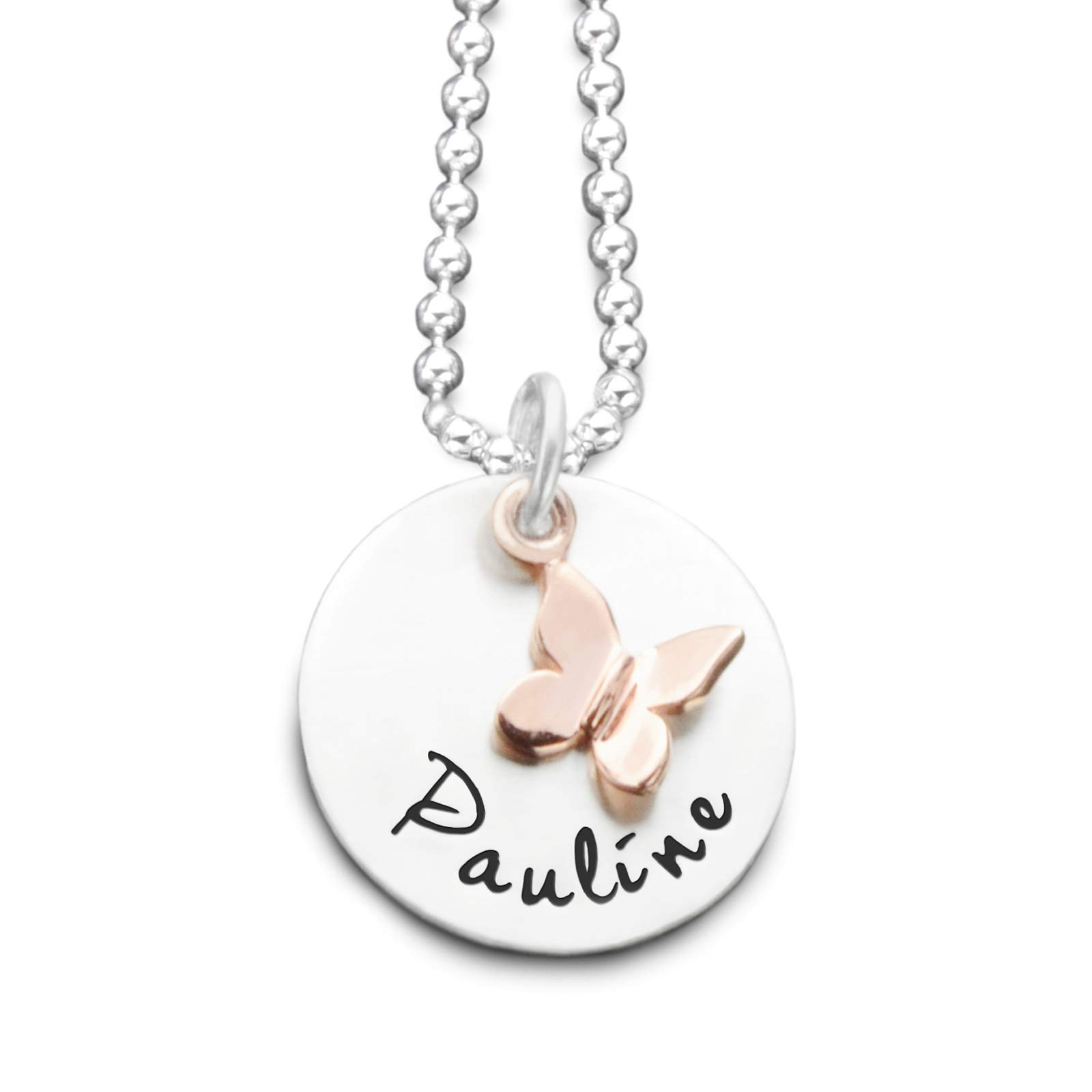 personalisierte Kinderkette Mädchen Gravur SPRINGTIME ROSEGOLD 925 Silberkette Schmuck Kind Schmetterling Namenskette Mädchenkette Namensgravur kids
