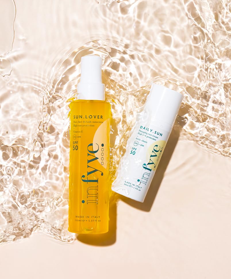 SUMMER SET | Cofanetto con Protezione Solare Viso DAILY.SUN SPF50 50ml e Protezione Solare per Corpo, Capelli e Viso SUN.LOVER 150ml | Con Antiossidanti e Acido Ialuronico | 150ml e 50ml