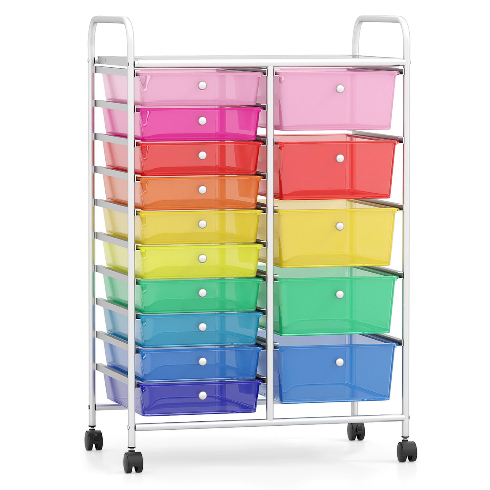 GIANTEX Chariot de salle de bain avec tiroirs empilables 10/15 avec roues universelles verrouillables, chariot de rangement pour la maison et le bureau, chariot de rangement sur roulettes (multicolore