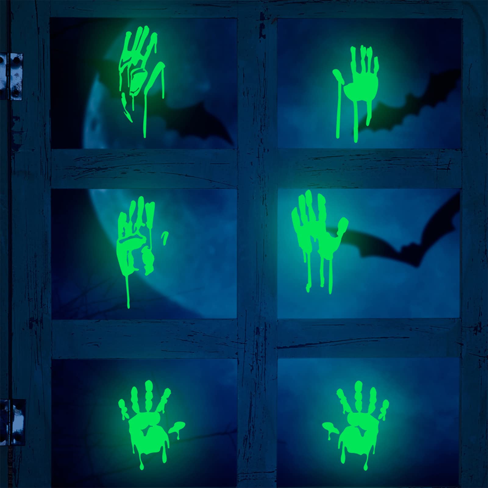 Wttfc Halloween Luminous Bloody Handprint Window Stickers Wall Stickers for Halloween Party Decorations, PVC Scary Halloween Decorations Bloody Sticker Applique Handprint Wall Clings,Green