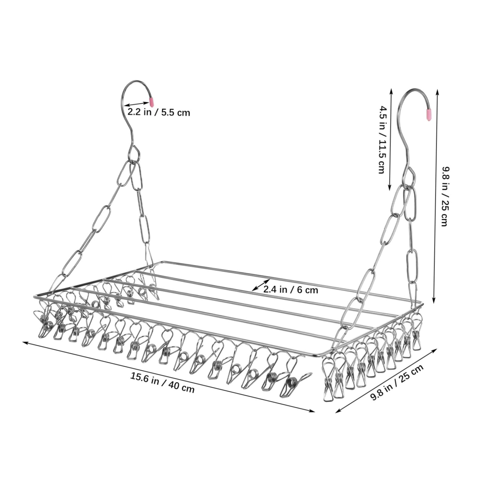WOONEKY Stendibiancheria per Calzini e Cappelli con Clip in Acciaio Inox, Pieghevole e Resistente al Vento, Appendino Sospeso Salvaspazio per Asciugare Vestiti e Accessori in Casa