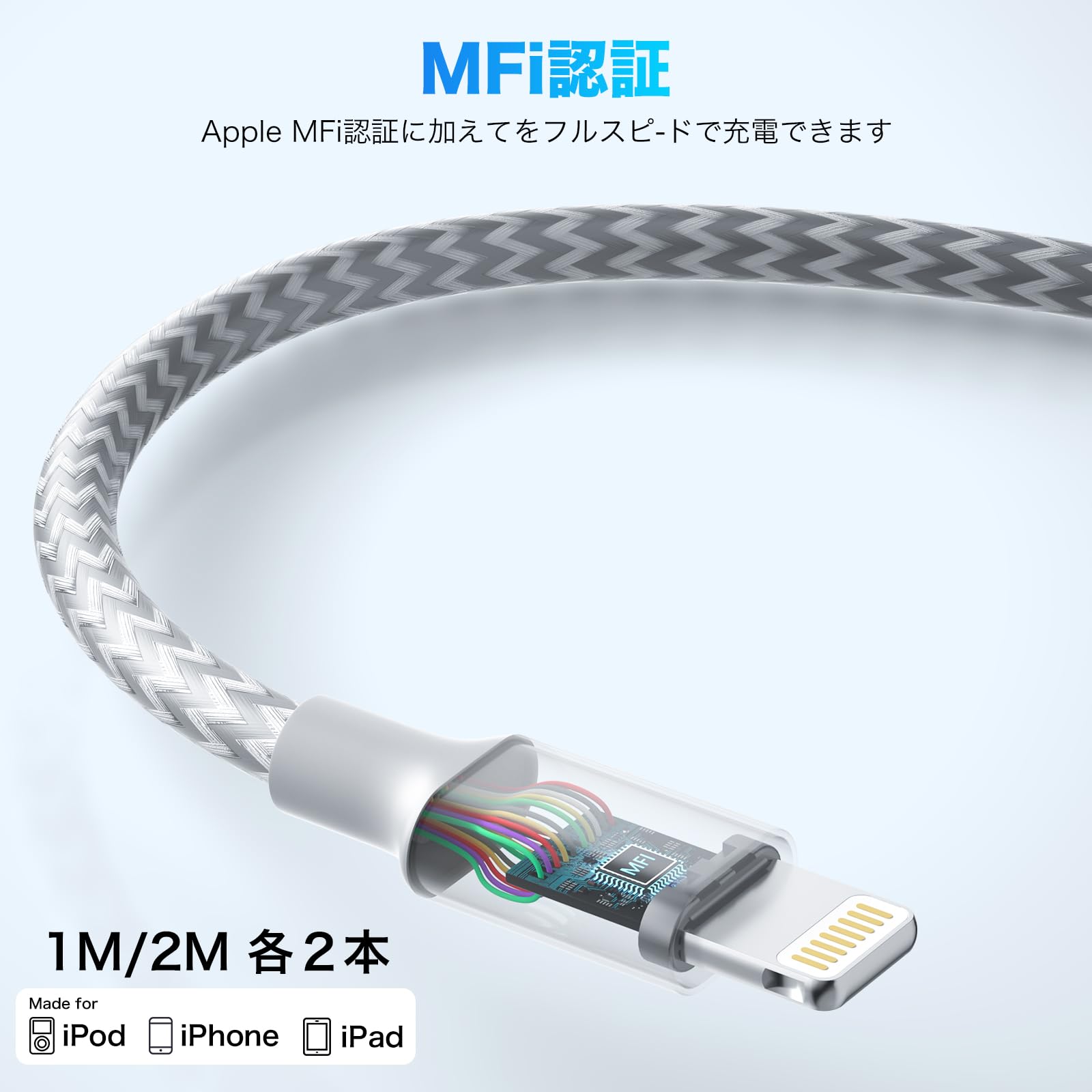 Amazon.co.jp: iphone 充電ケーブル【1M/2M 各2本正規MFi認証品