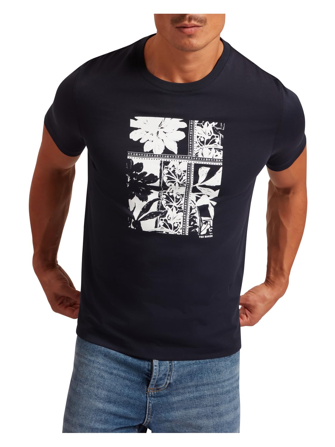Ted Baker Men' Blue Box Print Regular Fit T-Shirt in Size S, Sports Direct