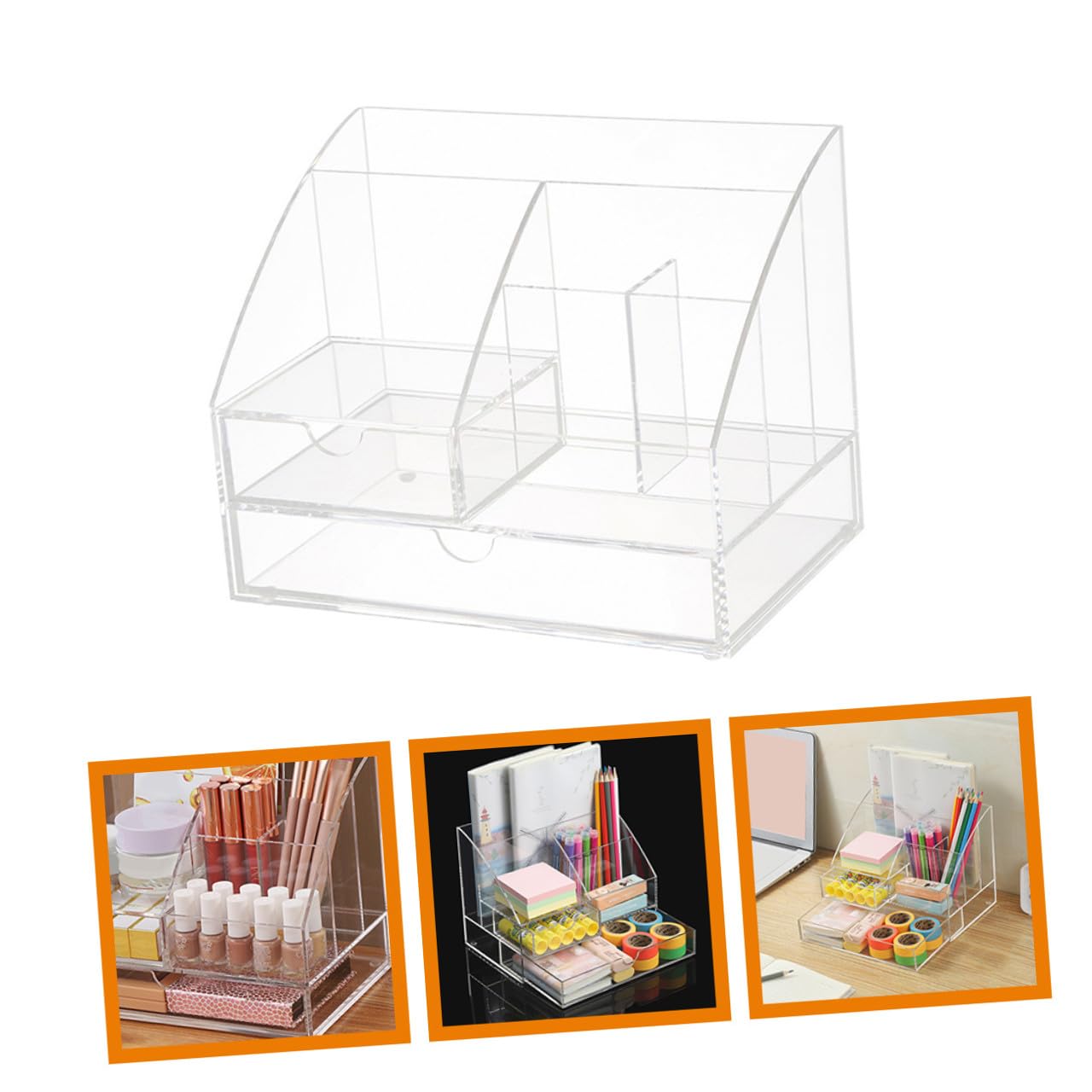 jojofuny Caja de Almacenamiento Acrílica Transparente con Múltiples Compartimentos y Cajón Organizador de Escritorio para Oficina y Dormitorio para Cosméticos Maquillaje y Papelería