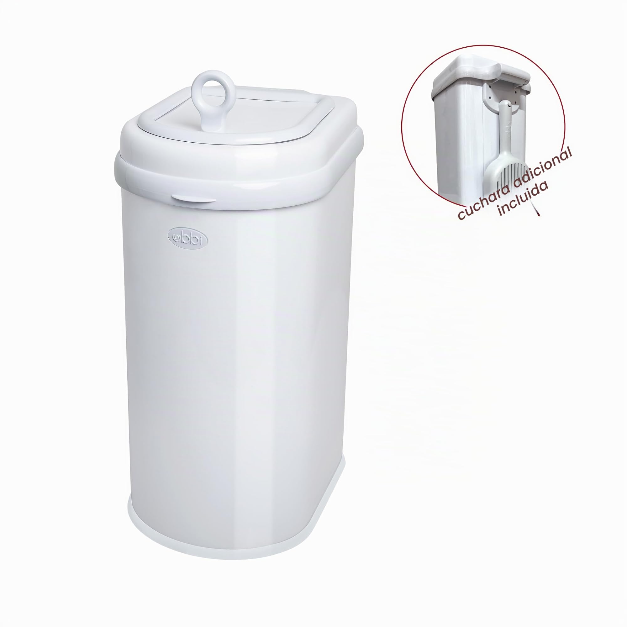 Ubbi Cubo de residuos para mascotas, sistema de eliminación de arena para gatos, bloqueo de olores, color blanco