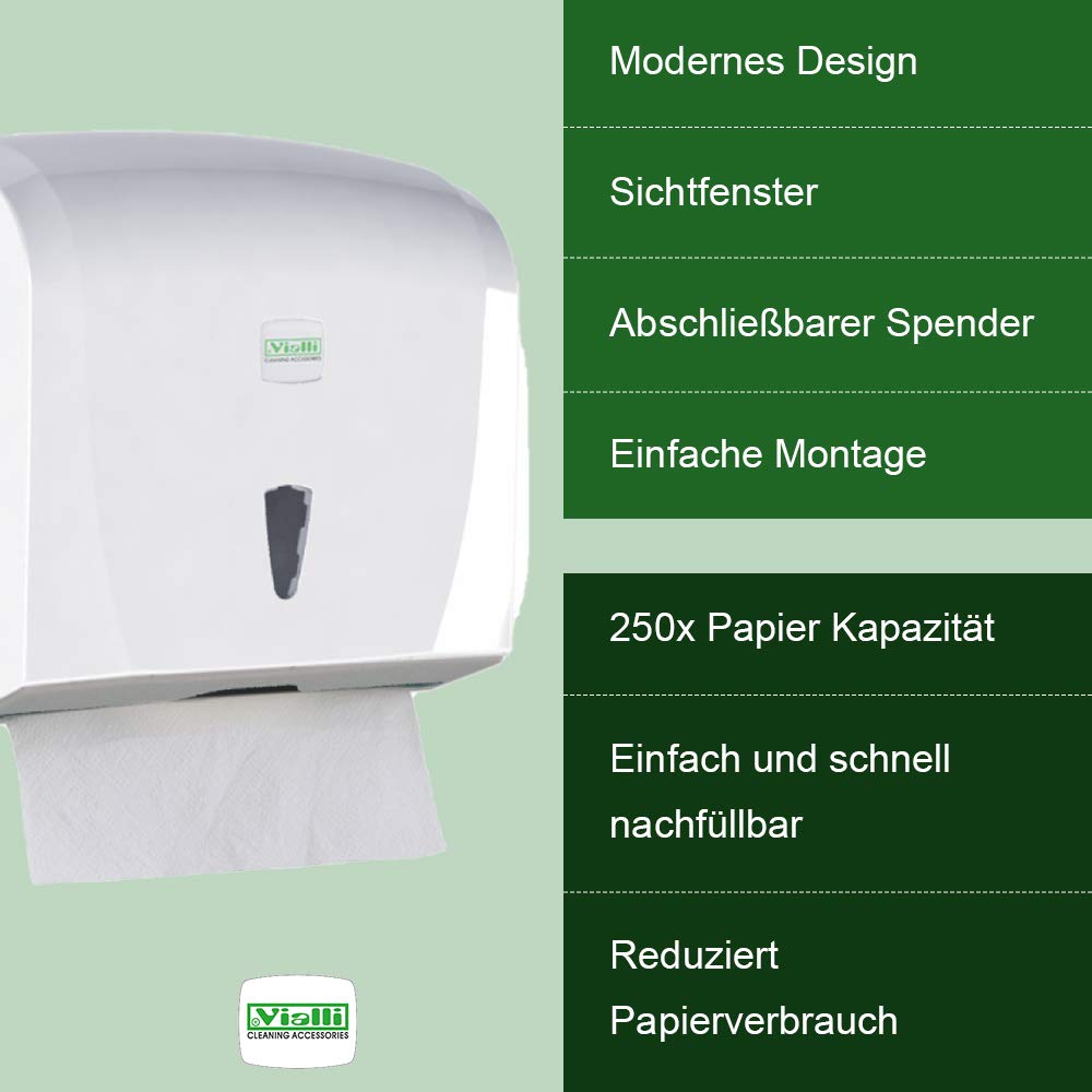 Vialli Dispenser per asciugamani di carta per ZZ e piegati a strati – moderno dispenser per asciugamani pieghevoli per prelievo di fogli singoli, bianco