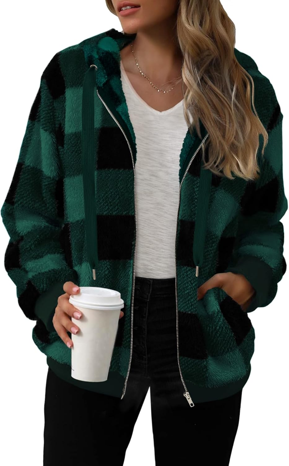 Nirovien Womens Sherpa Jacket Fuzzy Zip Up Hoodie Oversized Fleece Jackets Fluffy Coat with Pockets