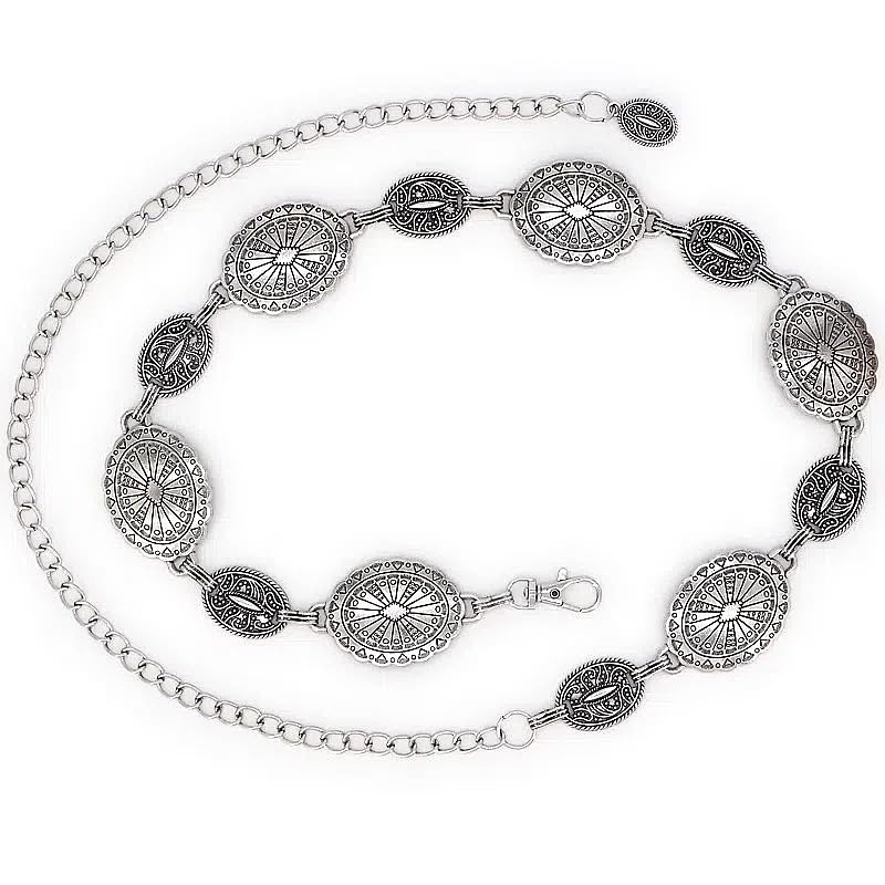 Western Belts for Woman Cowgirl Concho Silver Chain Belt for Jeans Dresses Rodeo Country Concert Outfits for Women3