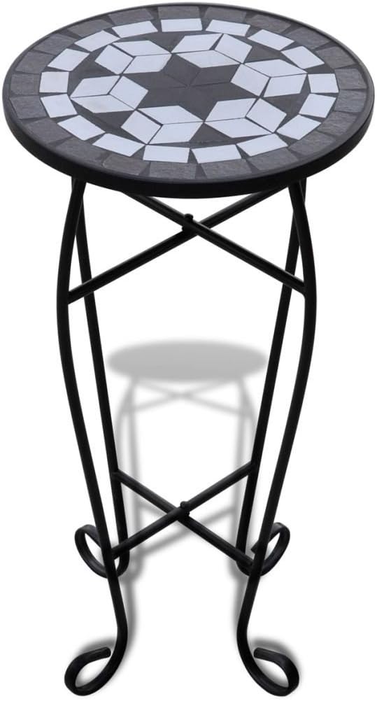 vidaXL Black and White Mosaic Side Coffee Table 30cm Iron Frame Plant