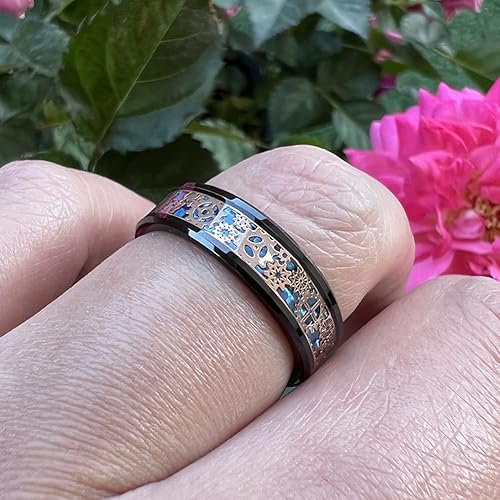 Miniatura 6 de Anillo de tungsteno de 6 mm y 8 mm color negro, plateado, rojo y azul para hombres y mujeres, anillos de matrimonio estilo Steampunk con engranes,