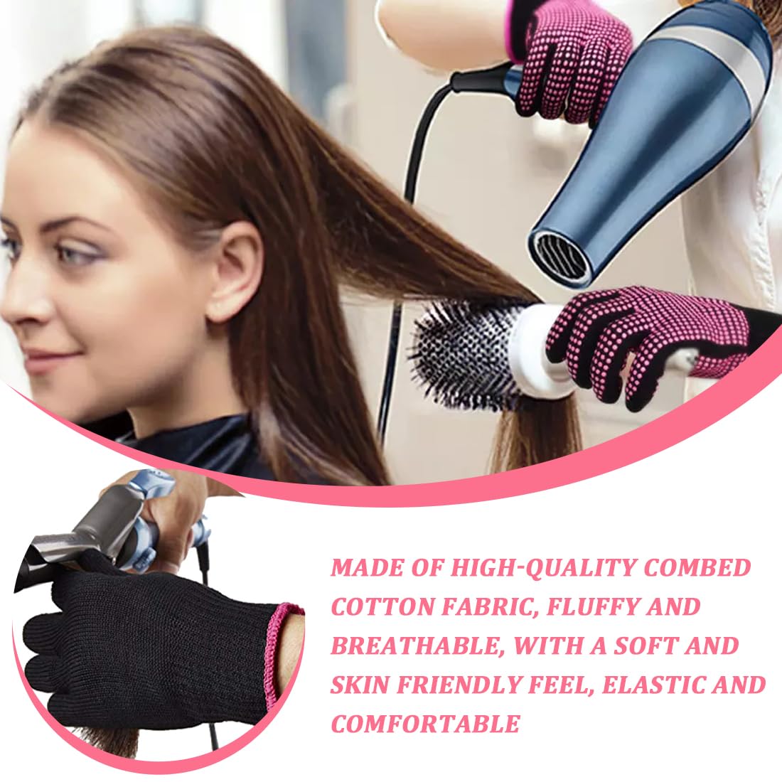 2 Gant Anti Chaleur +2 Barrette Cheveux Femme Gants professionnels résistants à la chaleur,Gants de protection contre la chaleur pour fer à friser pour coiffer les cheveux,fer à lisser