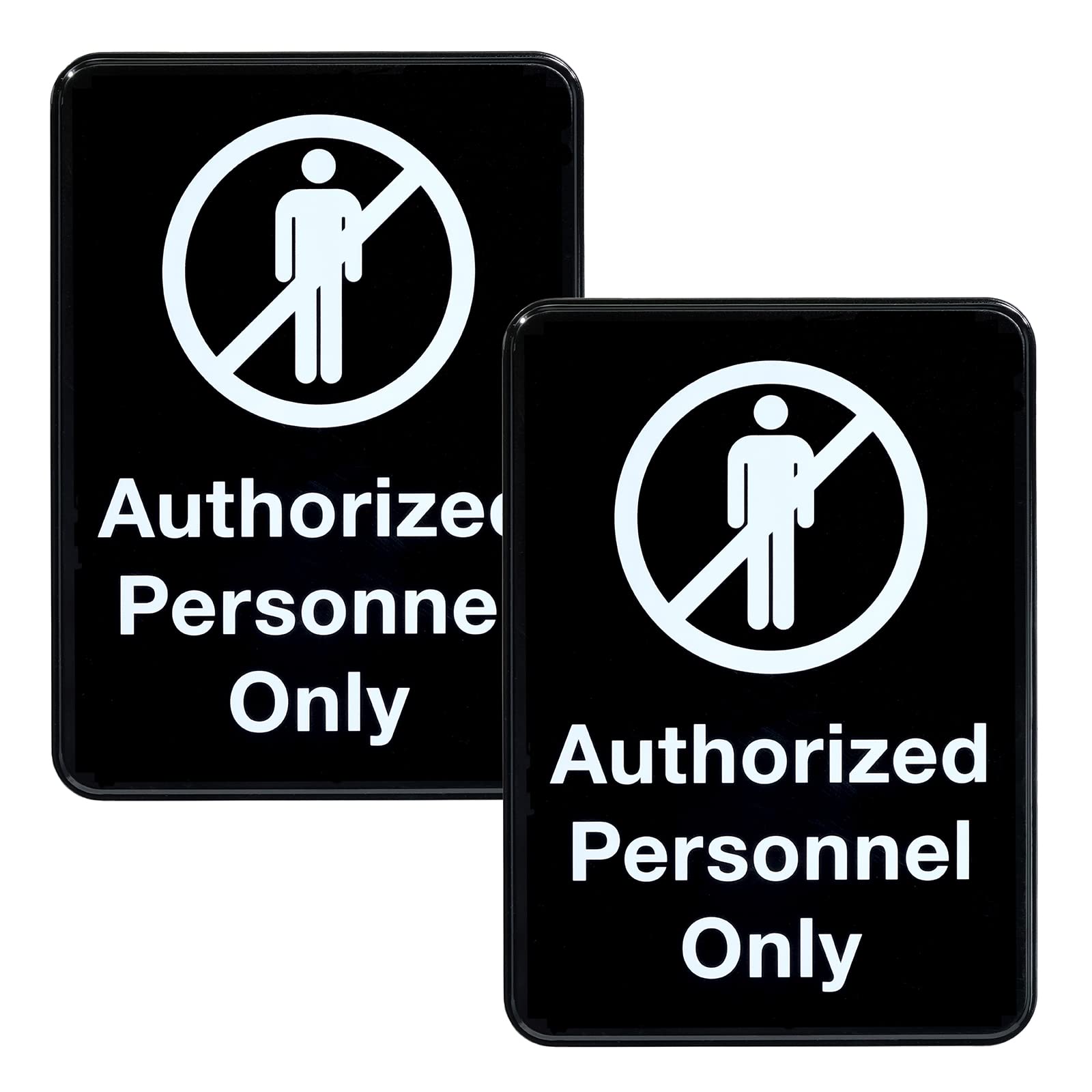 Excello Global Products Authorized Personnel Only Sign: Easy to Mount Informative Plastic Sign with Symbols 5x7, Pack of 2 (Black)