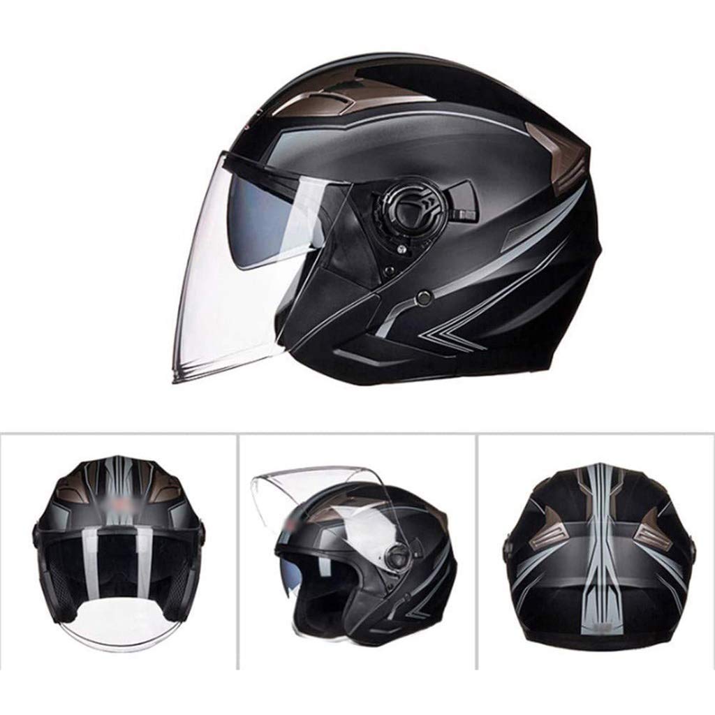 BGMKE Kask motocyklowy 3/4, z certyfikatem DOT, kask retro z podwójną ochroną przed słońcem, kask typu Open Face Cruiser do rowerów Cruiser Choped, skutera, M-XL (55-61 cm)