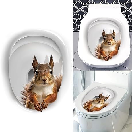 Stunning 3D Cartoon Squirrel Toilet Seat Decal: Transform Your Bathroom with Whimsy
