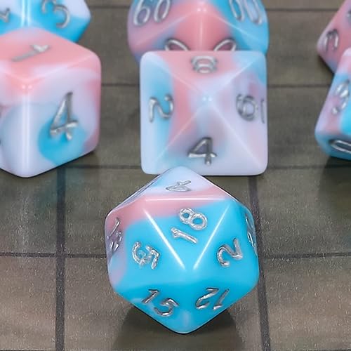 Miniatura 72 de CiaraQ DND - Juego de dados poliédricos para juegos de rol de Dungeons and Dragons RPG MTG, con 1 bolsa de dados (rosa + amarillo) Rosa +