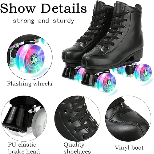 Miniatura 3 de Patines de ruedas de doble fila para unisex, patines de piel sintética, patines de cuatro ruedas, patines brillantes