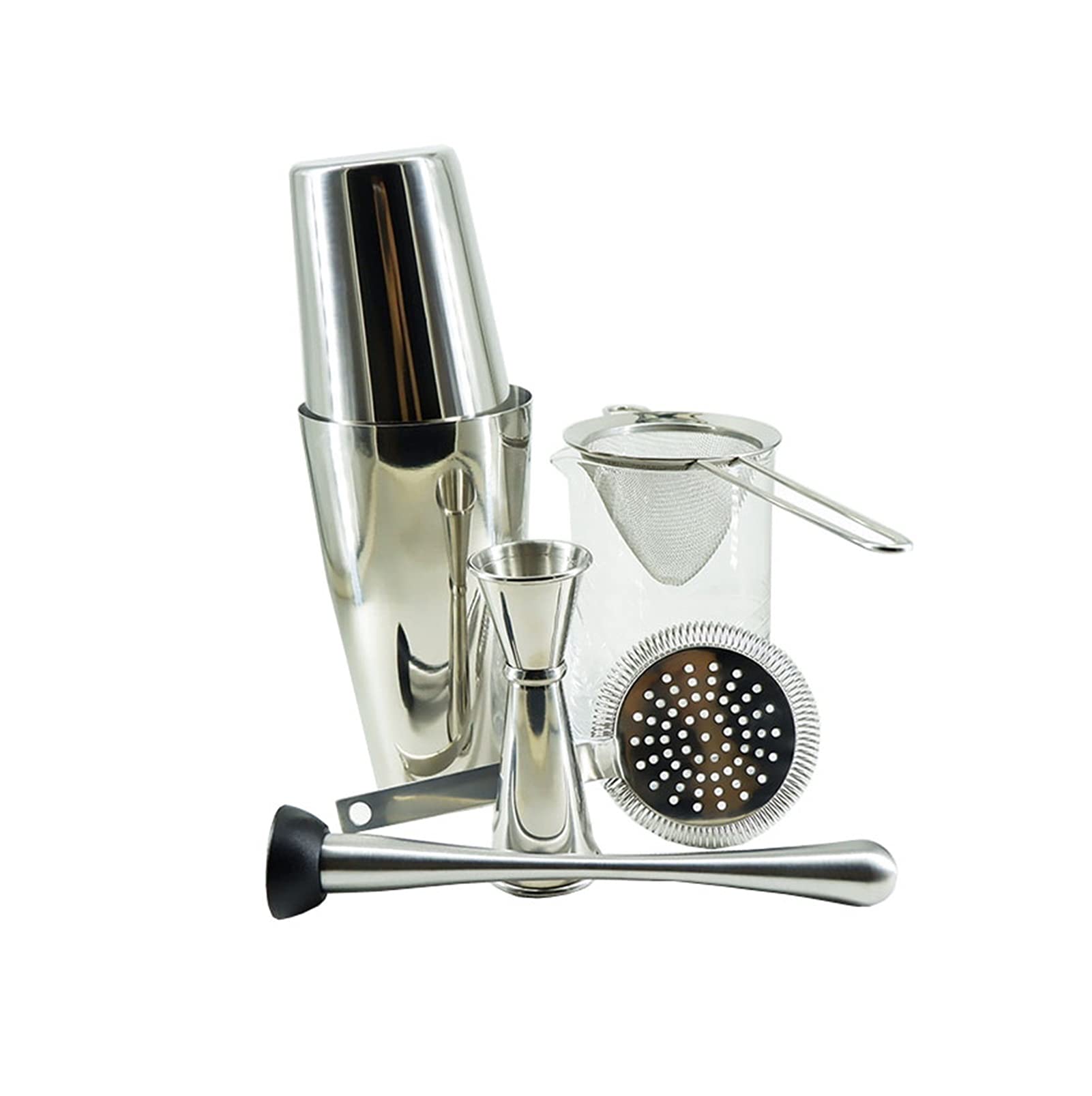 Shaker Cocktail Cocktail Shaker Premium 6 Pièces Bar Set Boston Cocktail Shaker Bartending Set Ensemble de mixage Comprenant des Outils de Barre de Verre mélangés Set à Cocktail (Color : Silver 6pcs