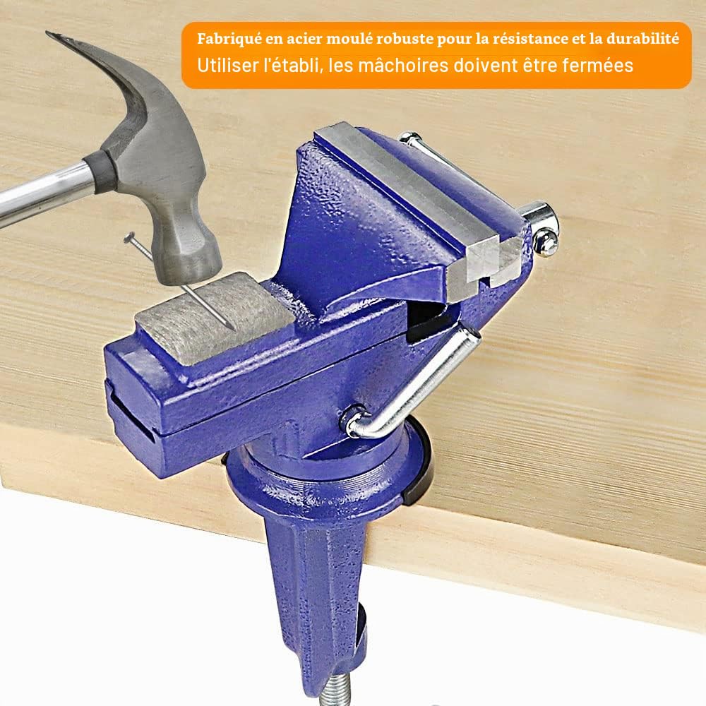 Étau de table 80 mm Petit étau rotatif 360° Avec enclume et axe Pour travail du bois, perçage et coupe
