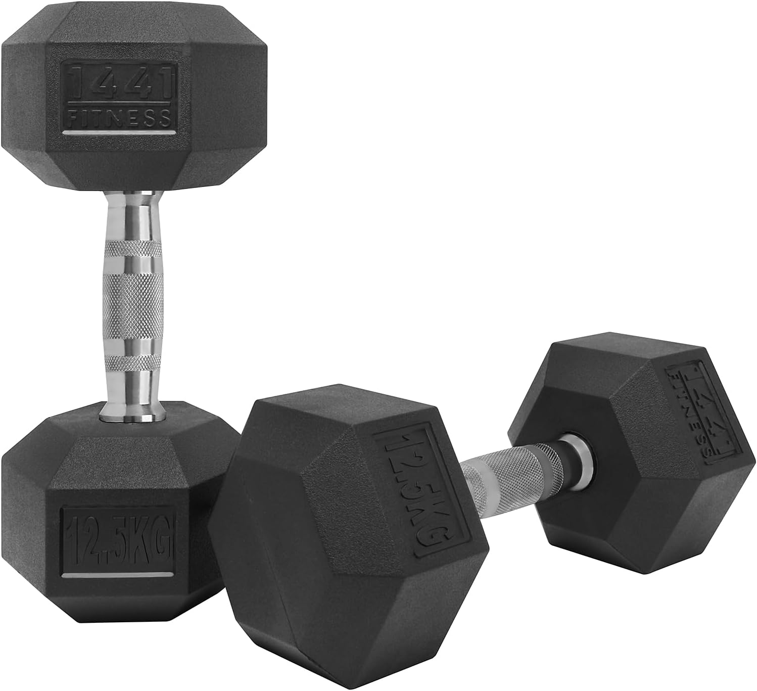 1441 Fitness Hex Dumbbell Set Pairs from 2.5Kg to 50Kg for Strength Training Knurled Chrome Handles for Durable Grip Rubber Coated Dumbbells – Slip Resistant Combo Set with Optional Rack for Home Gym
