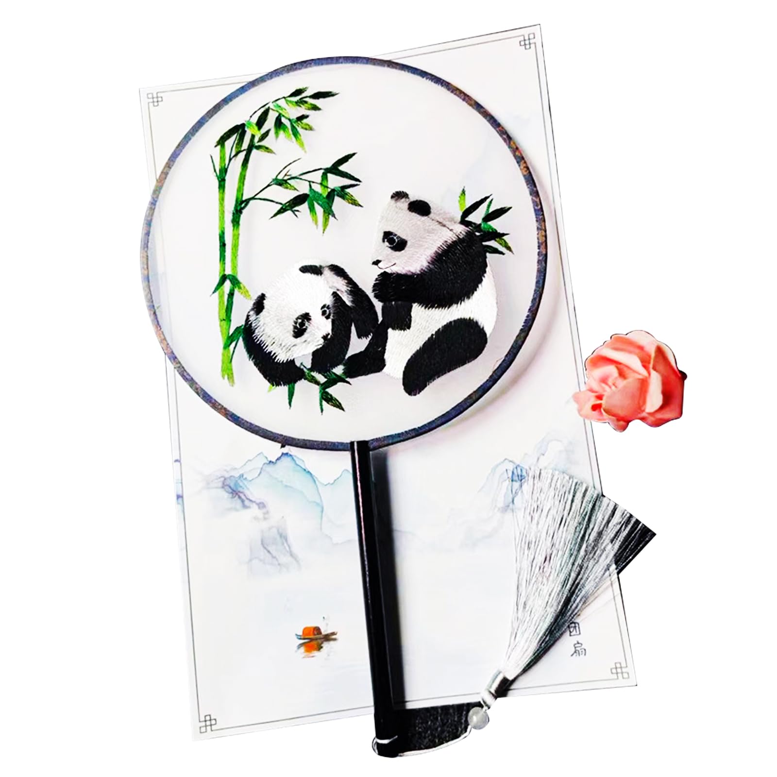 Handfächer im Chinesischen Stil mit Panda Stickerei, Chinesischer Retrostil Fächer, Handfäche, Wird zum Kombinieren von Hanfu, zum Fotografieren und zum Abkühlen Verwendet