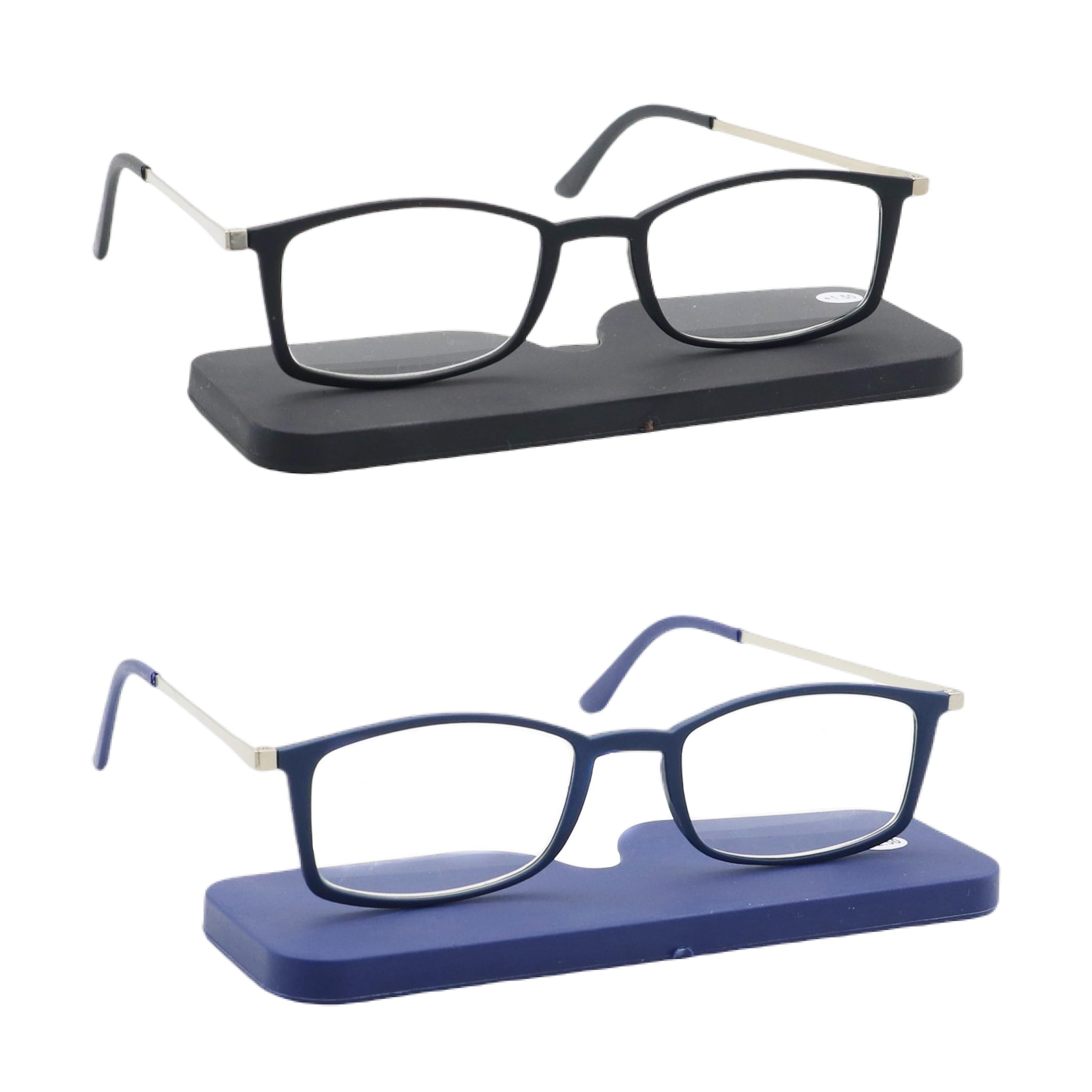 COVESATO Lightweight thin Square Reading Glasses Slim Mini Pocket Readers for Women Men with Portable Case (2 Packs,2.00)