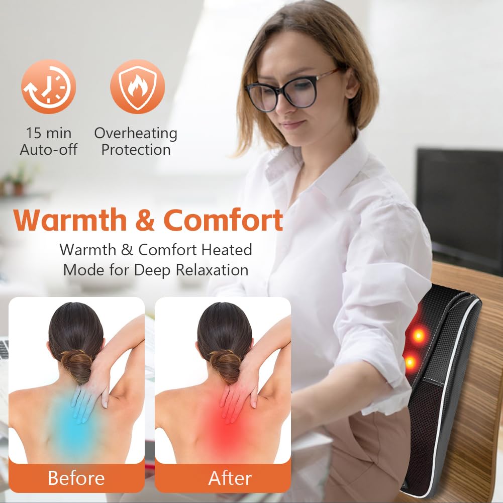 Aolso Nackenmassagegerät mit Wärme, Shiatsu Massagegeräte, 3D Rücken knetmassage, Knet Massagekissen zur Linderung von Rücken, Nacken, Schulter und Beinschmerzen, Geschenke für Männer und Frauen