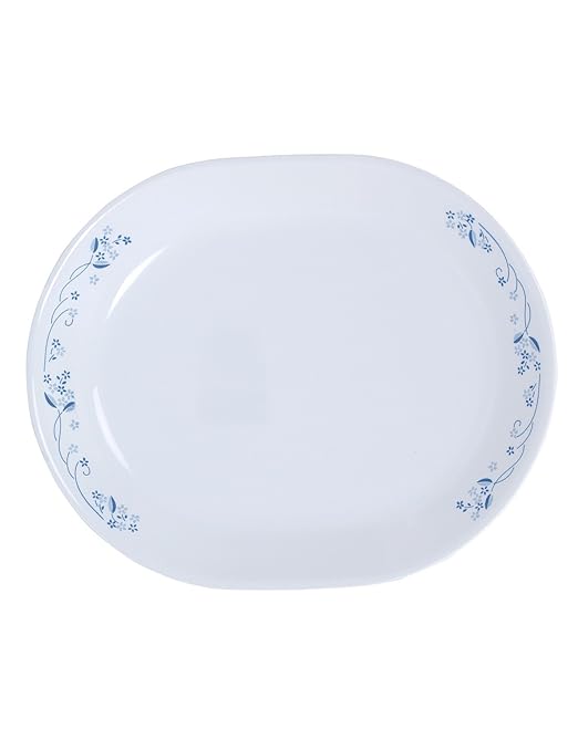 Buy CORELLE Provincial Glass Oval Serving Platter (31 cm, White/Blue