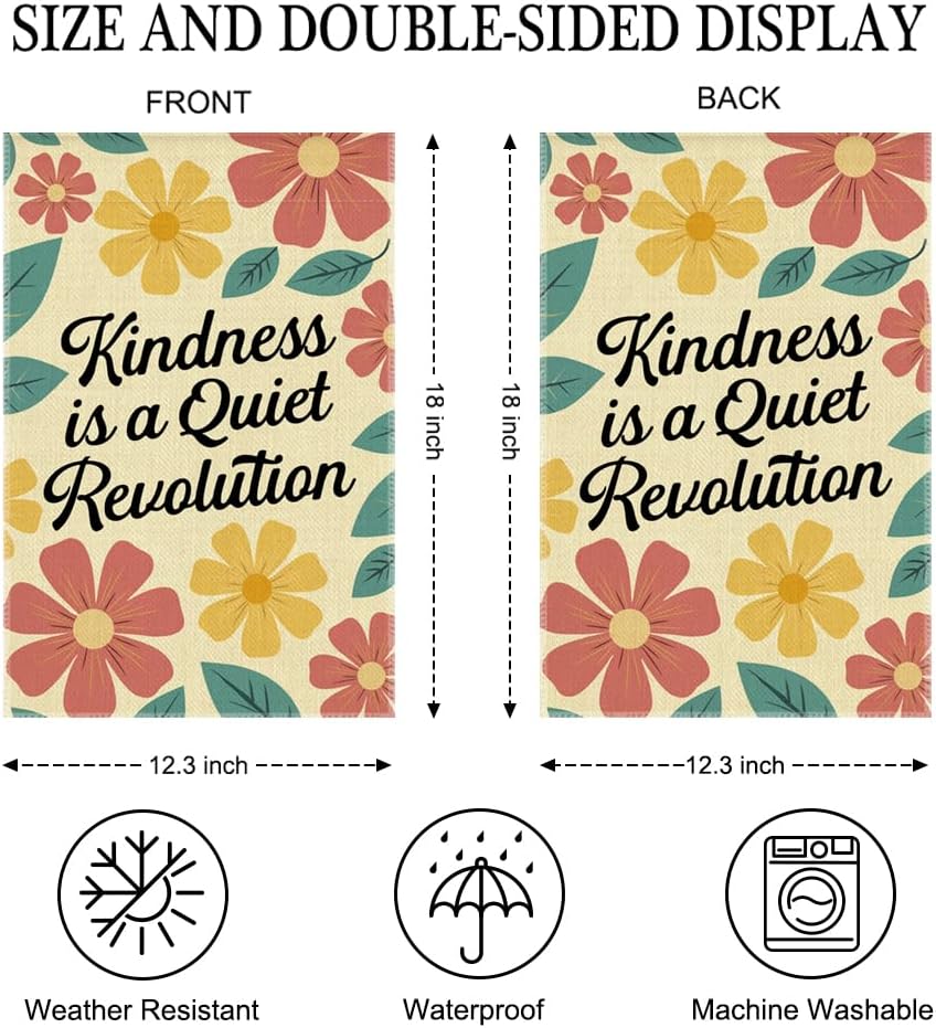 Kindness Is a Quiet Revolution Garden Flag Double Sided Yard Outdoor Decoration 12x18 Inch, Inspirational Vector Floral Yard Garden Flag, Vintage Floral Outdoor Positive Decorative Banner - Image 2