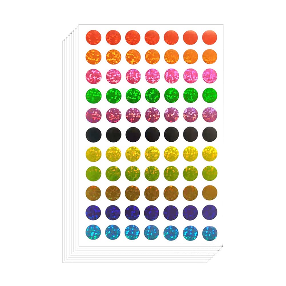 JIHUOO 3080 Pcs Sparkle Round Dot Stickers Shiny Circle Dot Labels Holographic Color Coding Labels for Behavior Chart Classroom 1CM