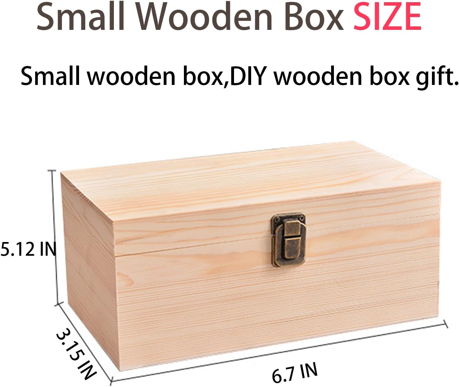 Small Wooden Box with Hinged Lid-6.9x4.5x2.4 Inch Unfinished Wood Box