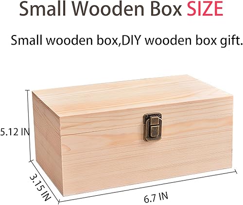 Miniatura 2 de Caja de madera de cerezo artesanal sin terminar, 6.7 x 5.1 x 3.1 pulgadas, caja de almacenamiento con cerradura para artes y manualidades,