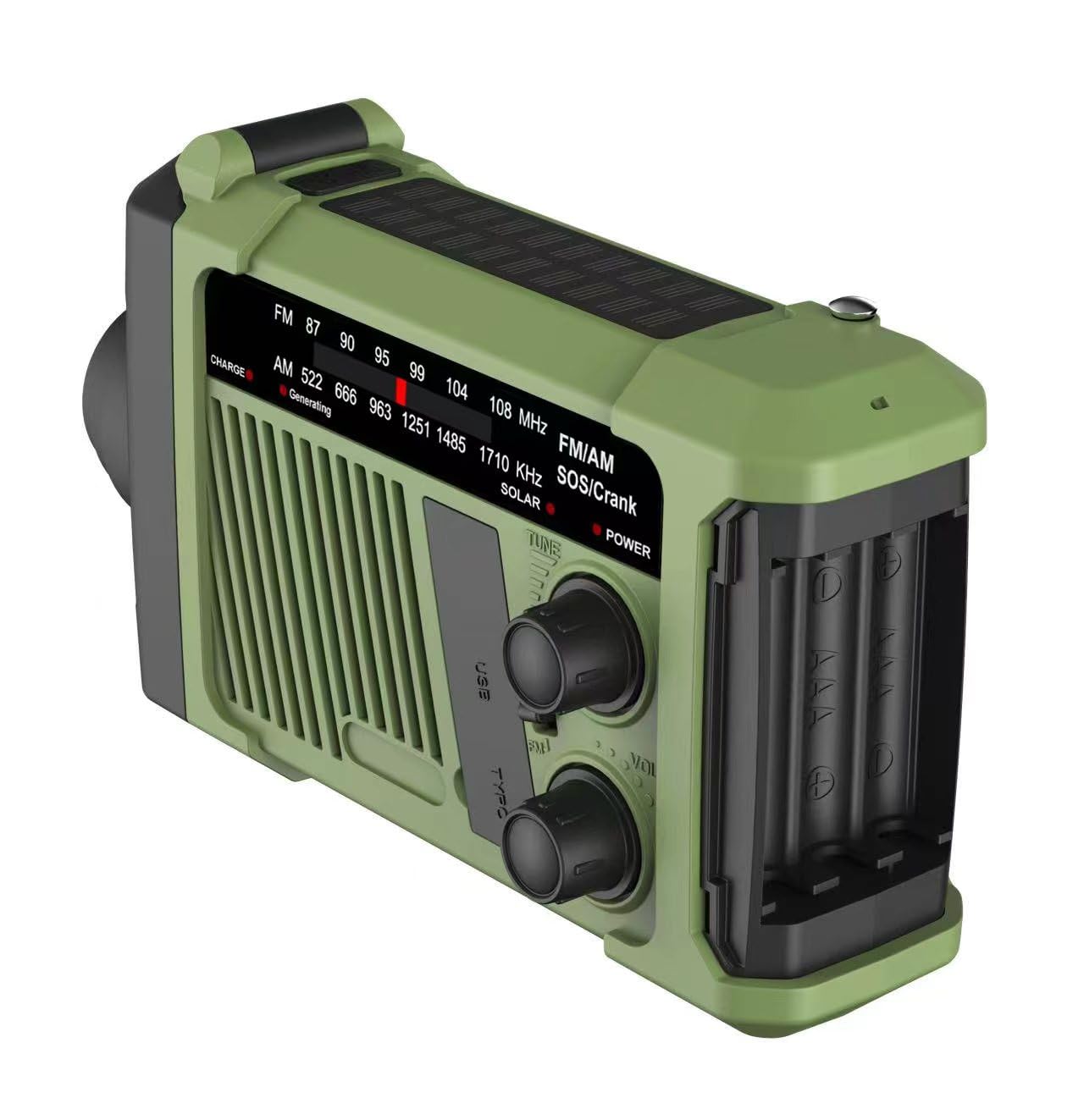 Radio de Emergencia Am/FM Radio Solar de grieta de Mano Alarma SOS operada por batería y Linterna de Emergencia (Verde)