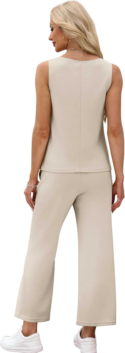 SAMPEEL Two Piece Sets for Women Summer Outfits Beach Vacation Clothes Wide Leg Crop Pants - Image 4