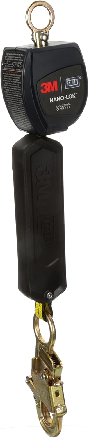 3M DBI-SALA Nano-Lok 3101365 Tie Back Self Retracting Lifeline, 9-Foot, 3/4-Inch Dynema Polyester Web, Tie-Back Hook, Swiveling Anchor Loop W/Alum. Carabiner, Blue