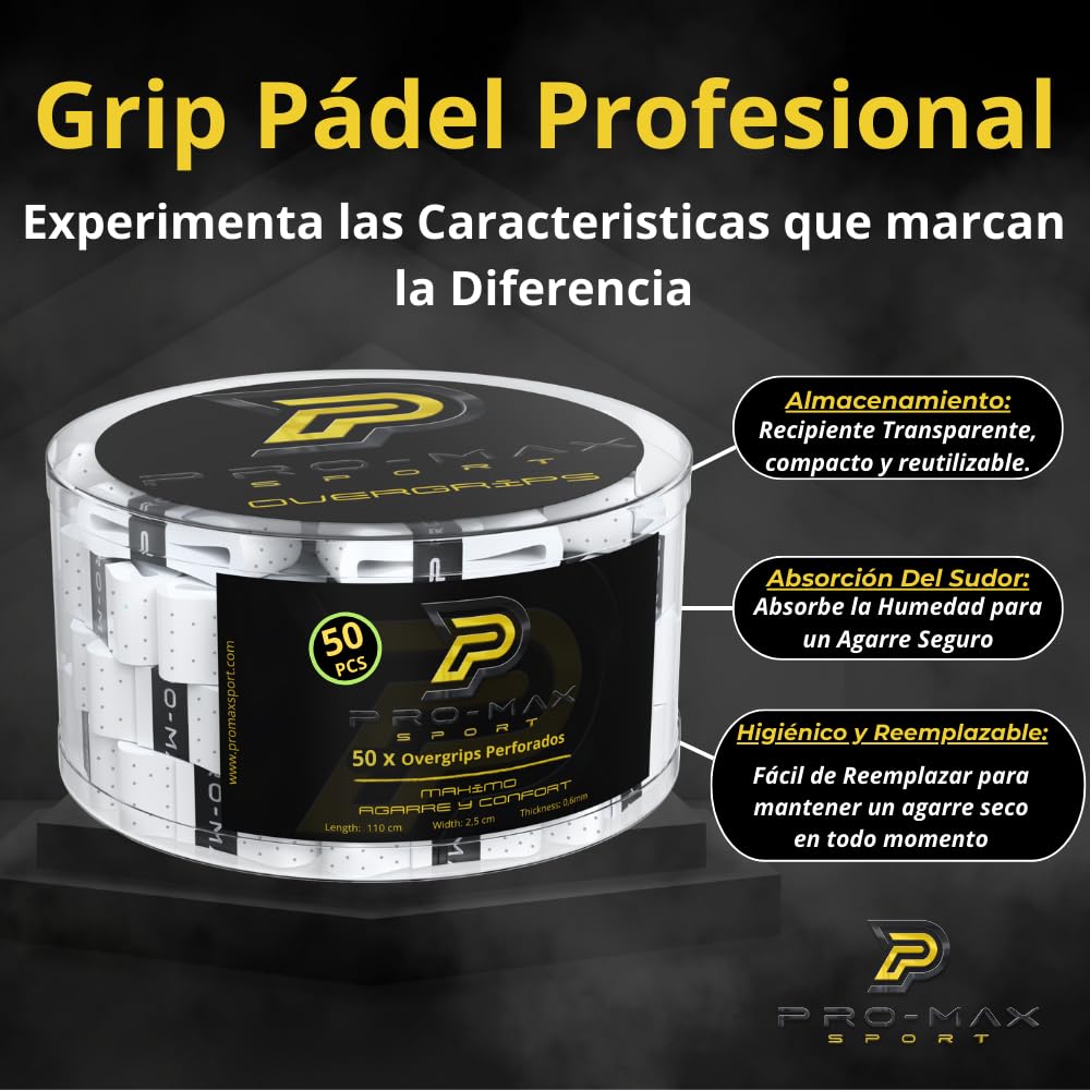 Padel Overgrips Extra Adherente Perforados Blanco Alta Absorción Sudor Antideslizante Grip Pack 4-50