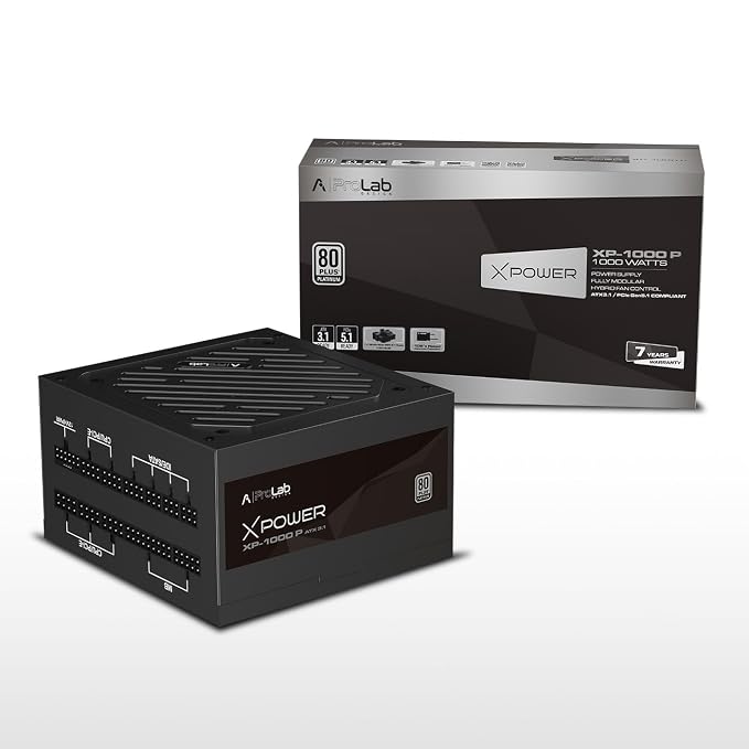 ProLab Design XPower XP-1000 P Power Supply Unit|1000w 80+Platinum|Fully Modular|Japanese Capacitor|ATX 3.1 PCIE 5.1|600w 12v-2x6 Connector|120mm Hydro Bearing Fan|Black Flat Cables|7 Years Warranty